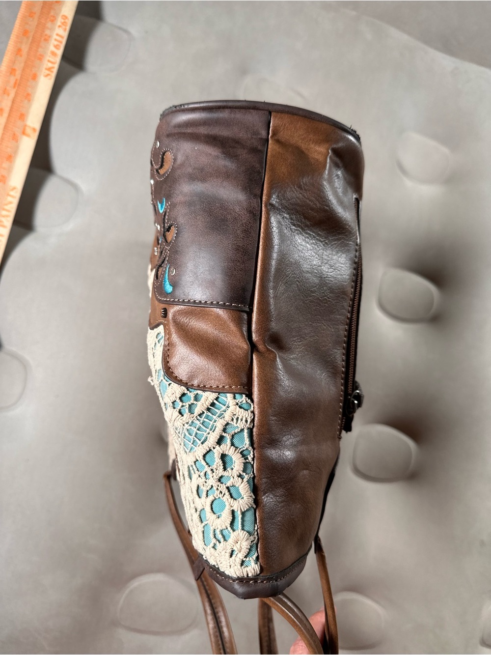 Justin Boots Western Brown Shoulder Handbag Retro Lace Cottagecore Boho Hippie - Picture 8 of 16